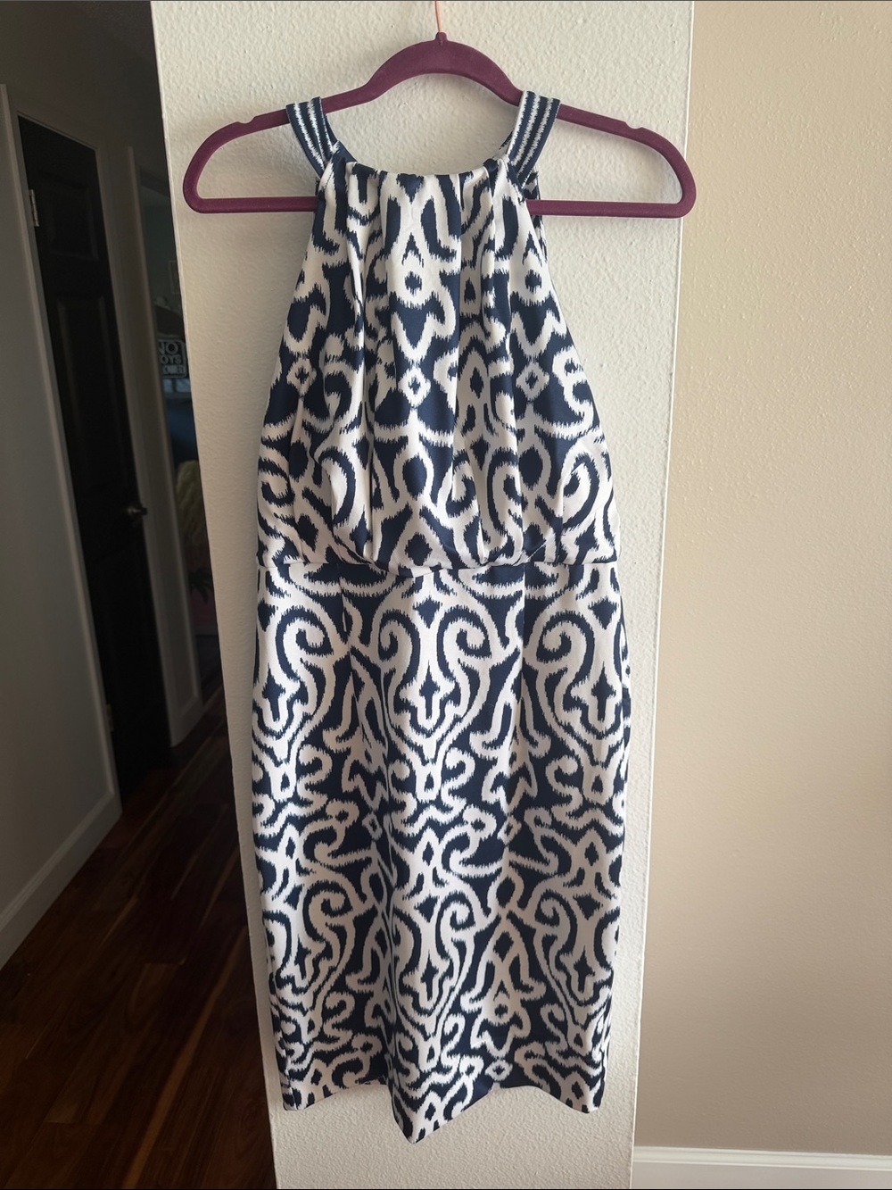 Gretchen Scott Designs Navy and White Midi Halter Dress
